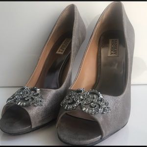 Badgley Mischka Davida Platino Suede Heels